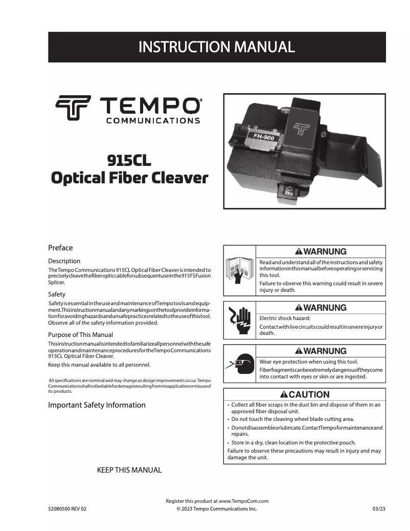 Page 1 de la notice Manuel utilisateur Tempo 915CL