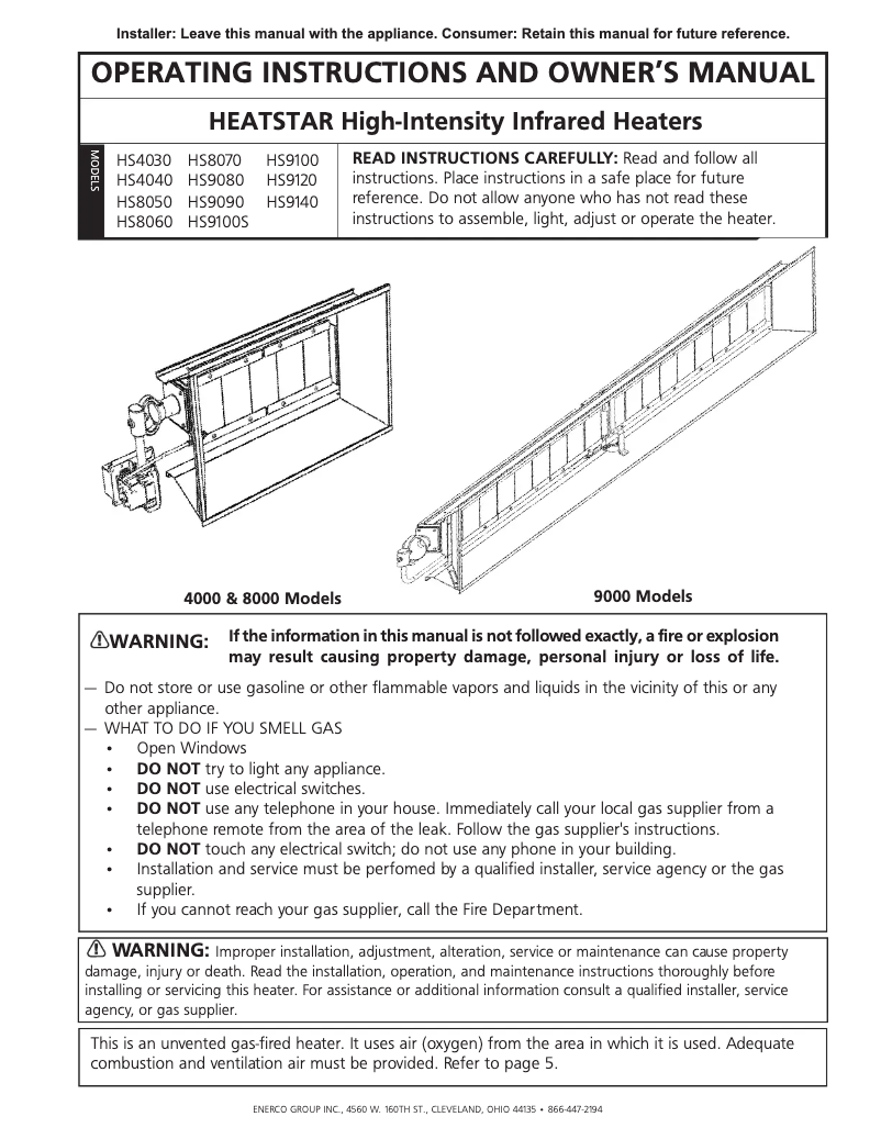 Page 1 de la notice Manuel utilisateur HeatStar HS9100