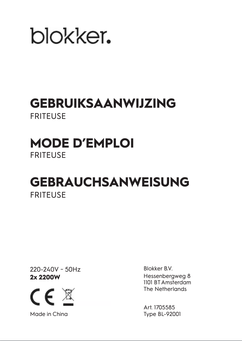 Page 1 de la notice Manuel utilisateur Blokker BL-92001