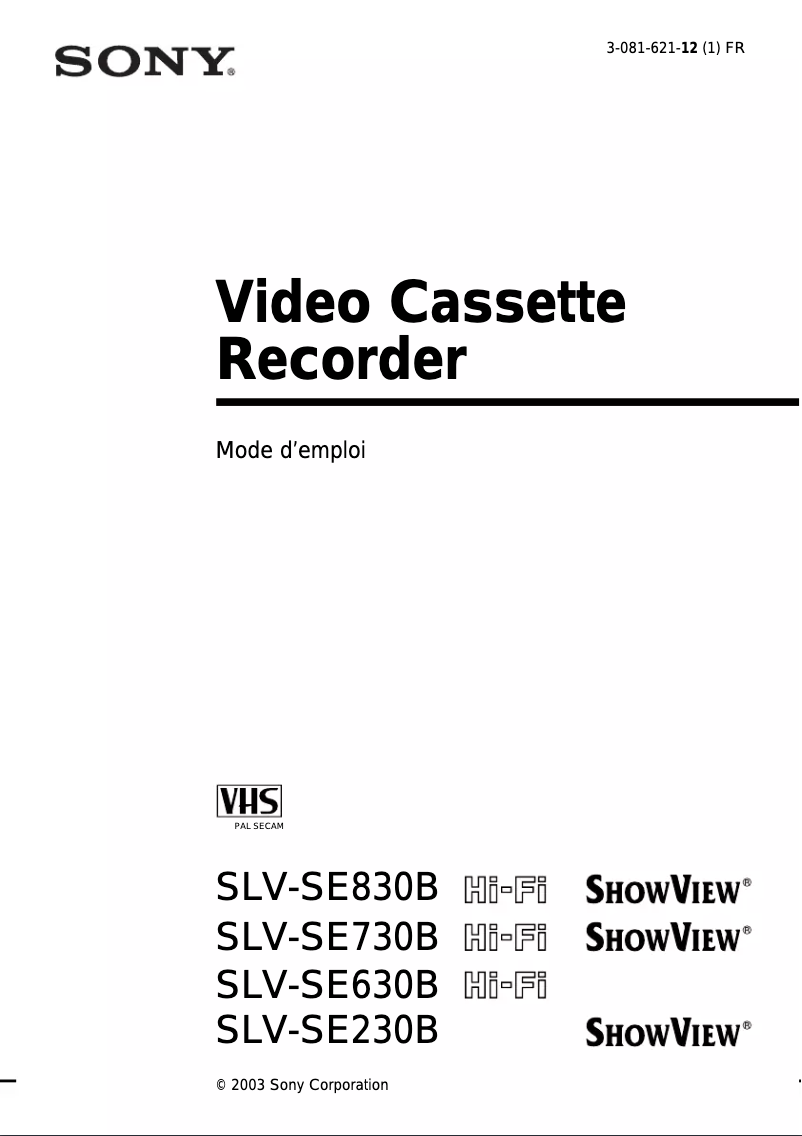 Image de la première page du manuel de l'appareil SLV-E230