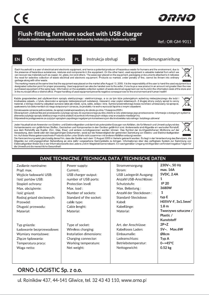 Page n°1 - Manuel utilisateur ORNO OR-GM-9011