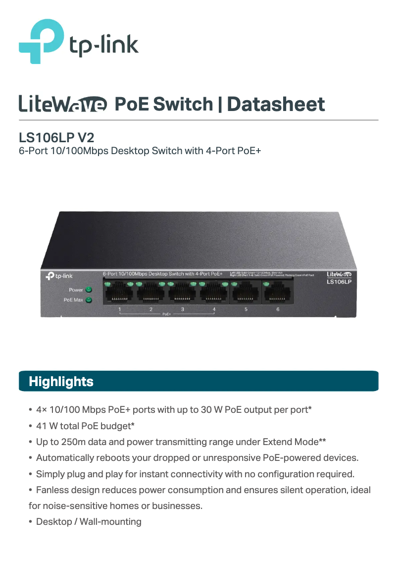 Page n°1 - Fiche technique TP-Link LS106LP