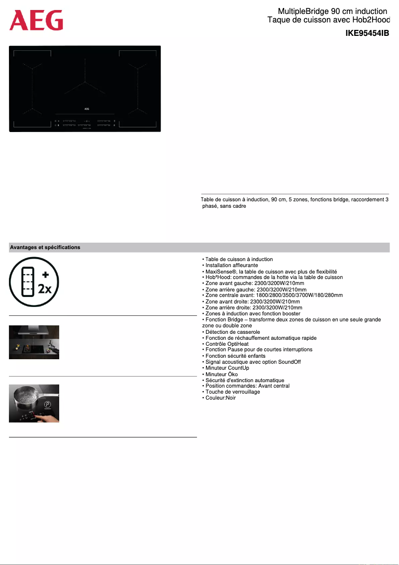 Page 1 de la notice Fiche technique AEG IKE95454IB