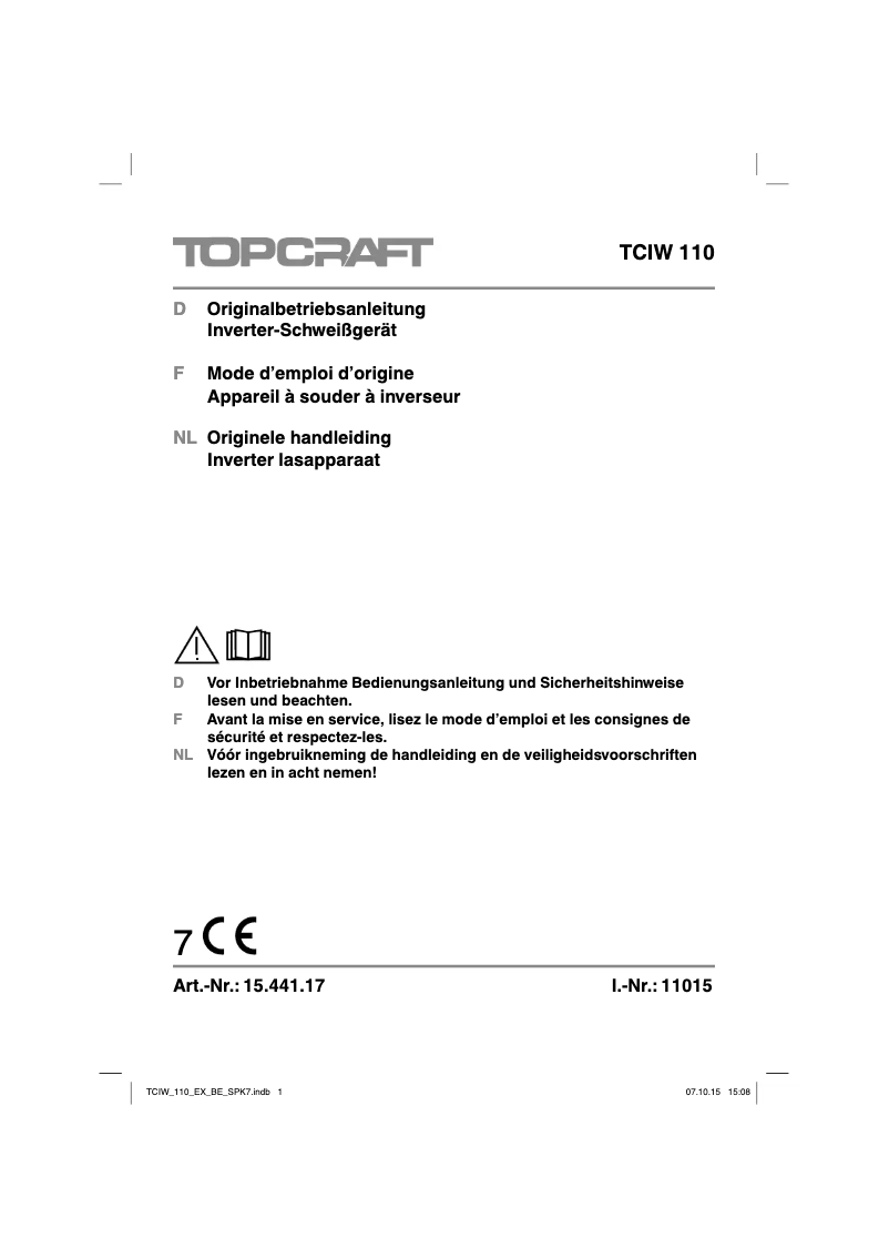 Page 1 de la notice Manuel utilisateur Topcraft TCIW 110