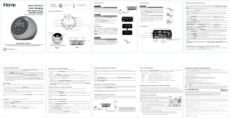 Page 1 de la notice Guide de démarrage rapide iHome iBT297V2