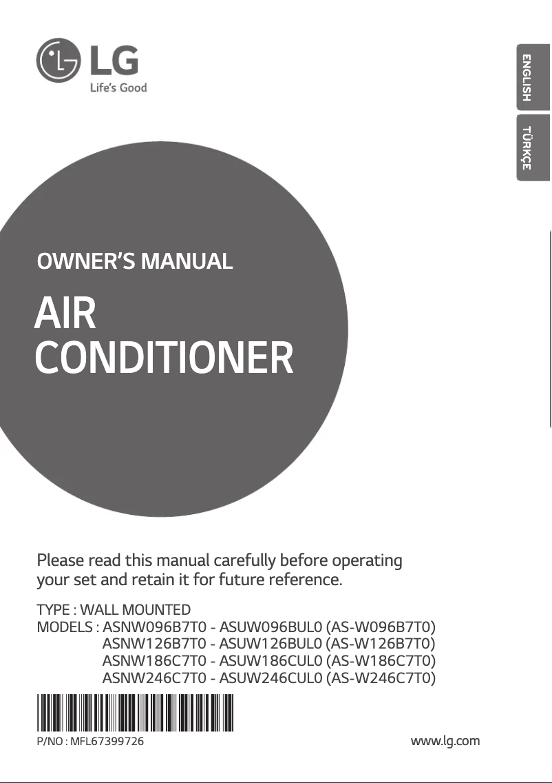 Page 1 de la notice Manuel utilisateur LG ASNW246C7T0