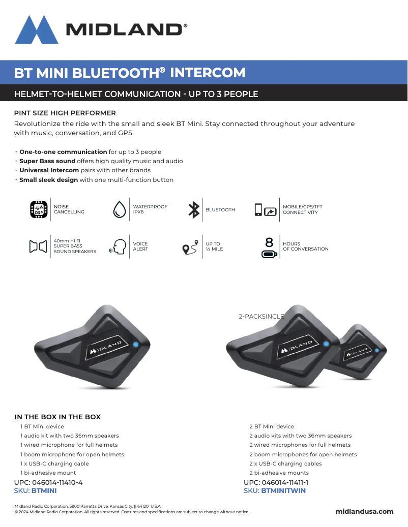 Page n°1 - Fiche technique Midland BT Mini