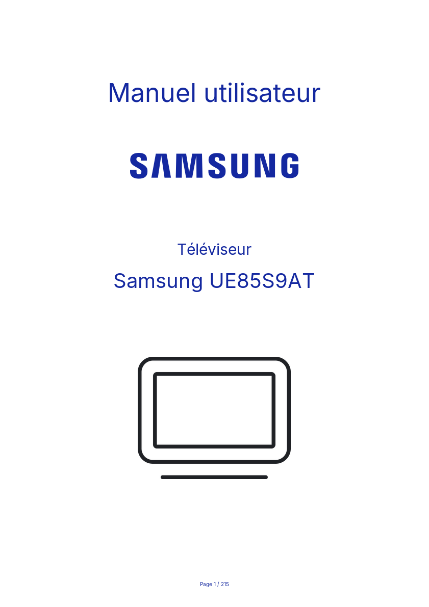 Page 1 de la notice Manuel utilisateur Samsung UE85S9AT