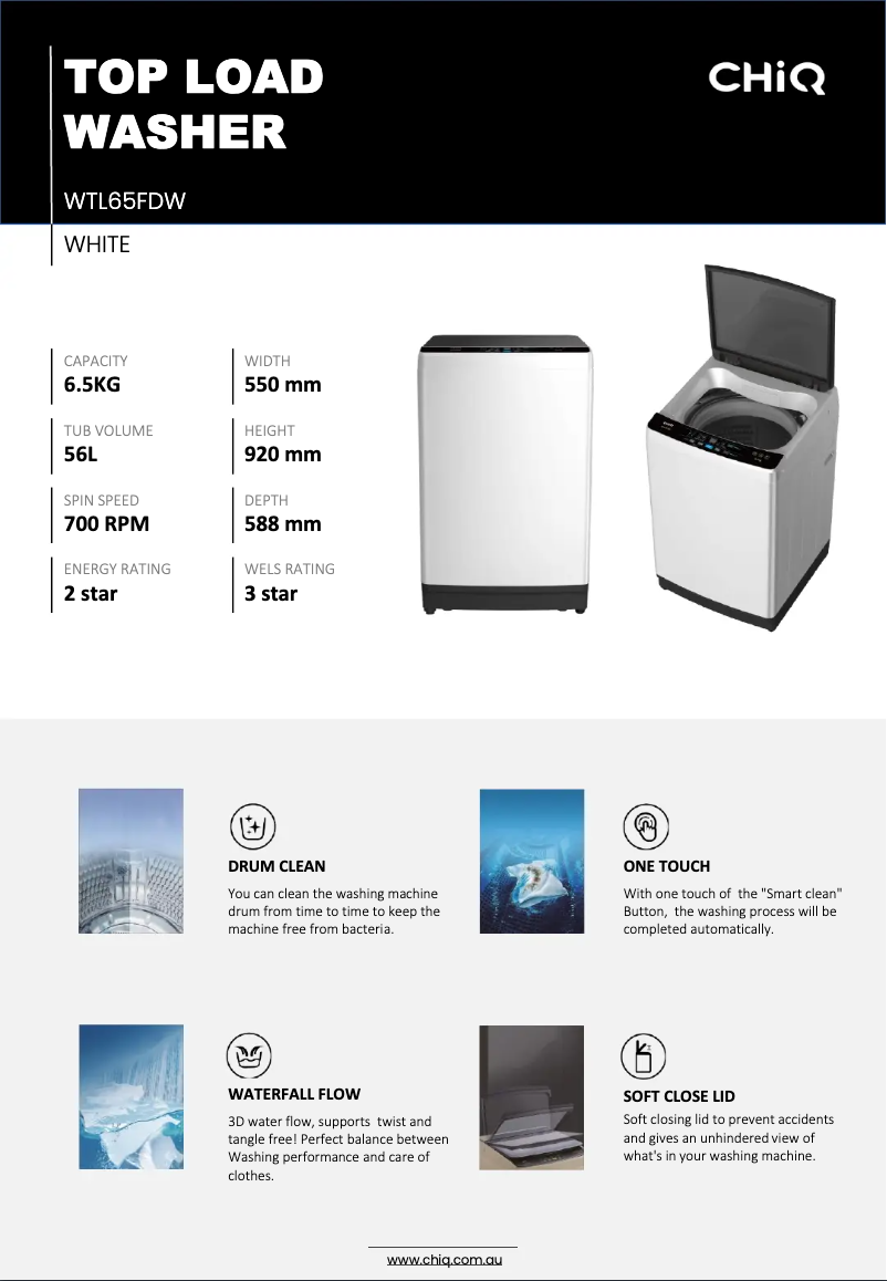 Page 1 de la notice Fiche technique CHiQ WTL65FDW