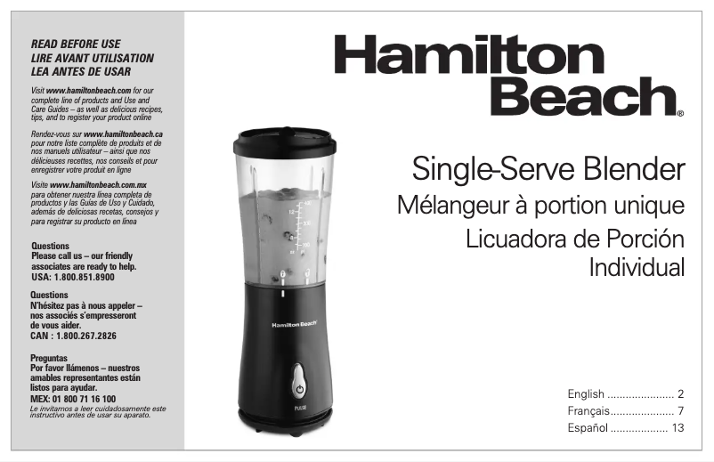 Page 1 of the manual Use and Maintenance Manual Hamilton Beach Single-Serve 51132