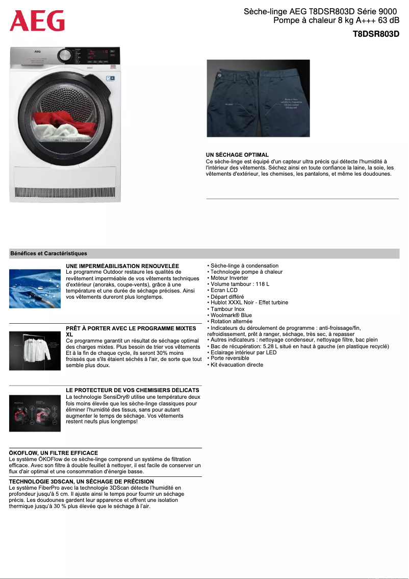 Page n°1 - Fiche technique AEG T8DSR803D