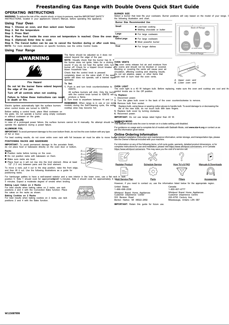 Page 1 de la notice Guide de démarrage rapide Whirlpool WGG745S0FH