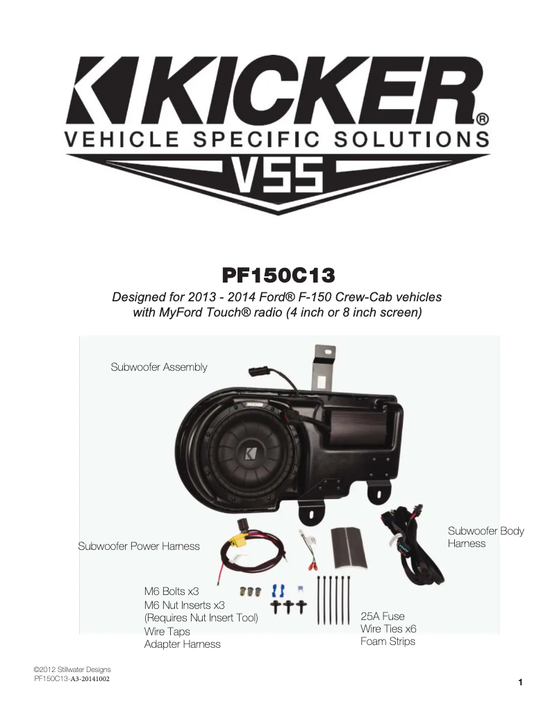 Page 1 de la notice Manuel utilisateur Kicker PF150C13