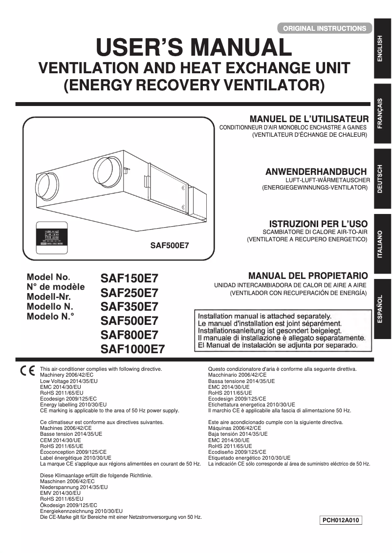 Page n°1 - Manuel utilisateur Mitsubishi SAF150E7