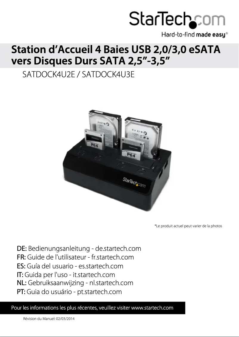 Page 1 de la notice Manuel utilisateur StarTech.com SATDOCK4U3E