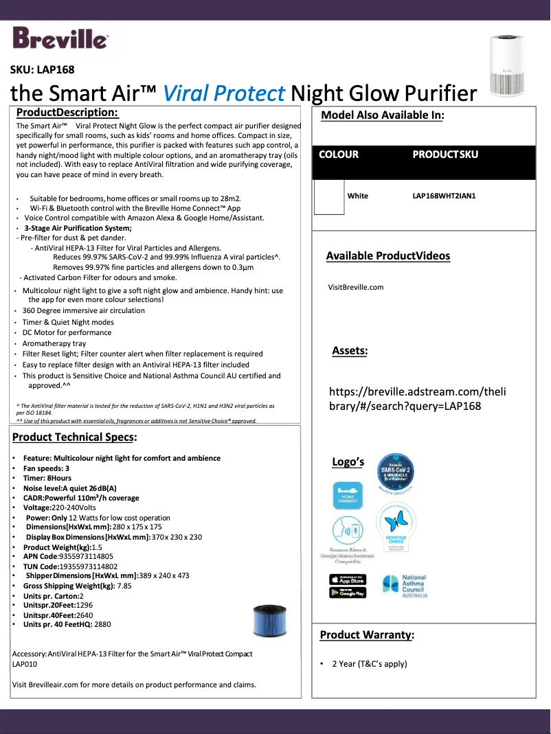 Image de la première page du manuel de l'appareil the Smart Air LAP168