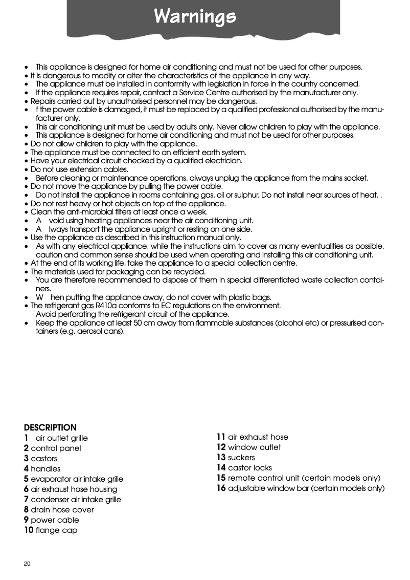 Image de la première page du manuel de l'appareil PAC L26AH