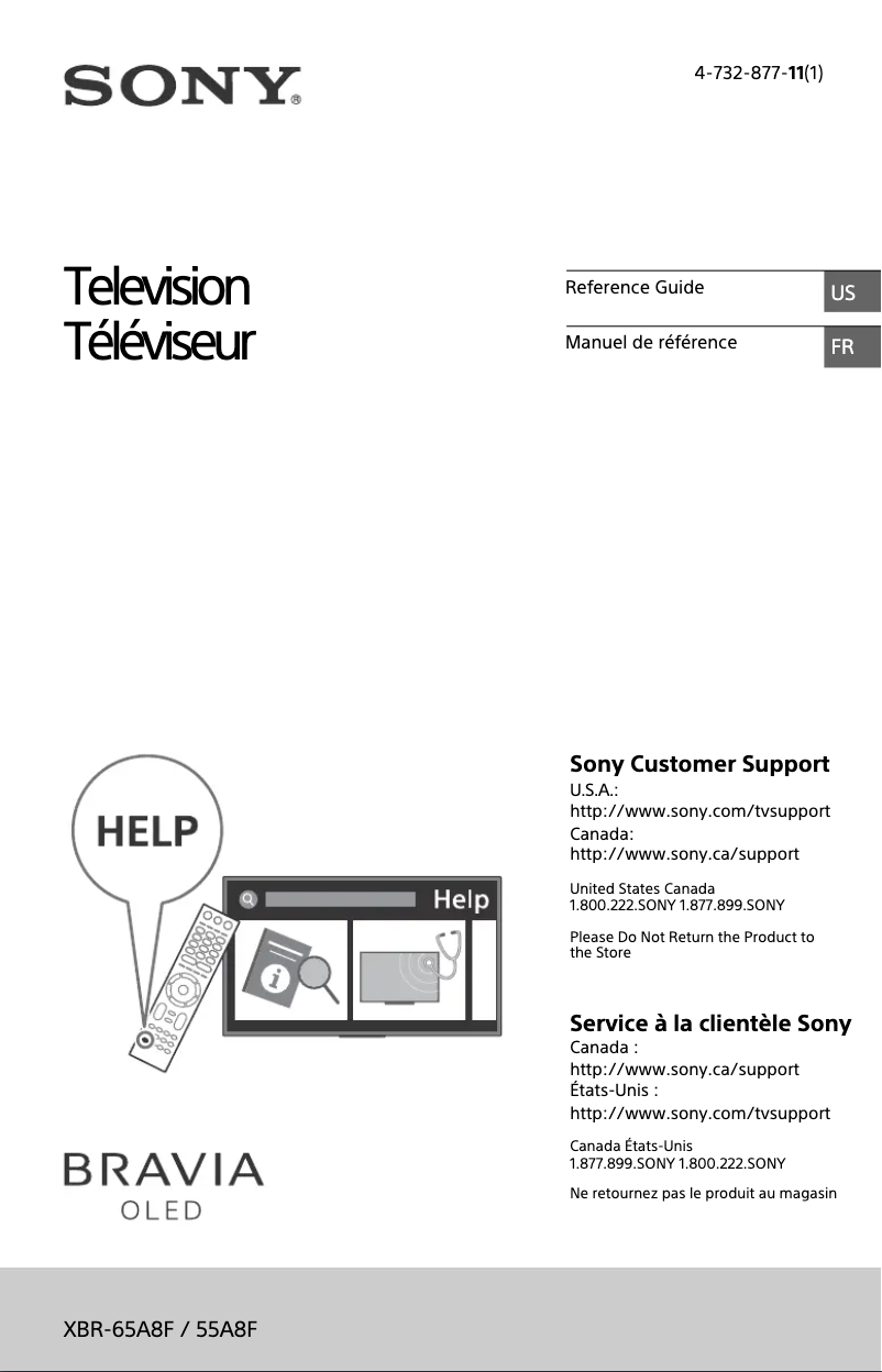 Page 1 de la notice Manuel utilisateur Sony Bravia XBR-65A8F