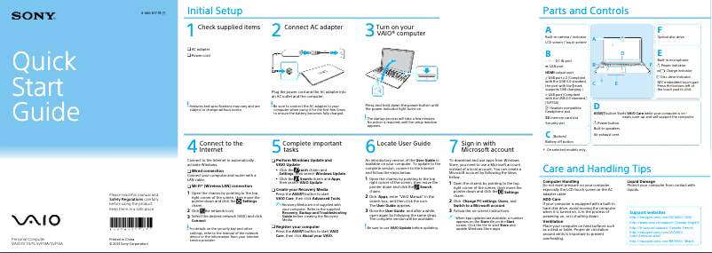 Page n°1 - Guide d'installation Sony Vaio Fit 15 SVF15A1DPXR