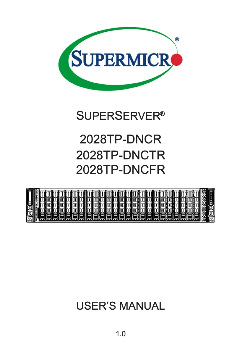 Page 1 de la notice Manuel utilisateur Supermicro SuperServer 2028TP-DNCFR