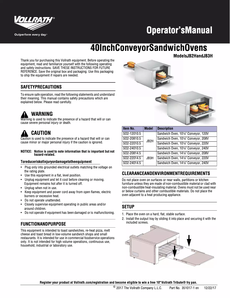 Page 1 de la notice Manuel utilisateur Vollrath JB2H