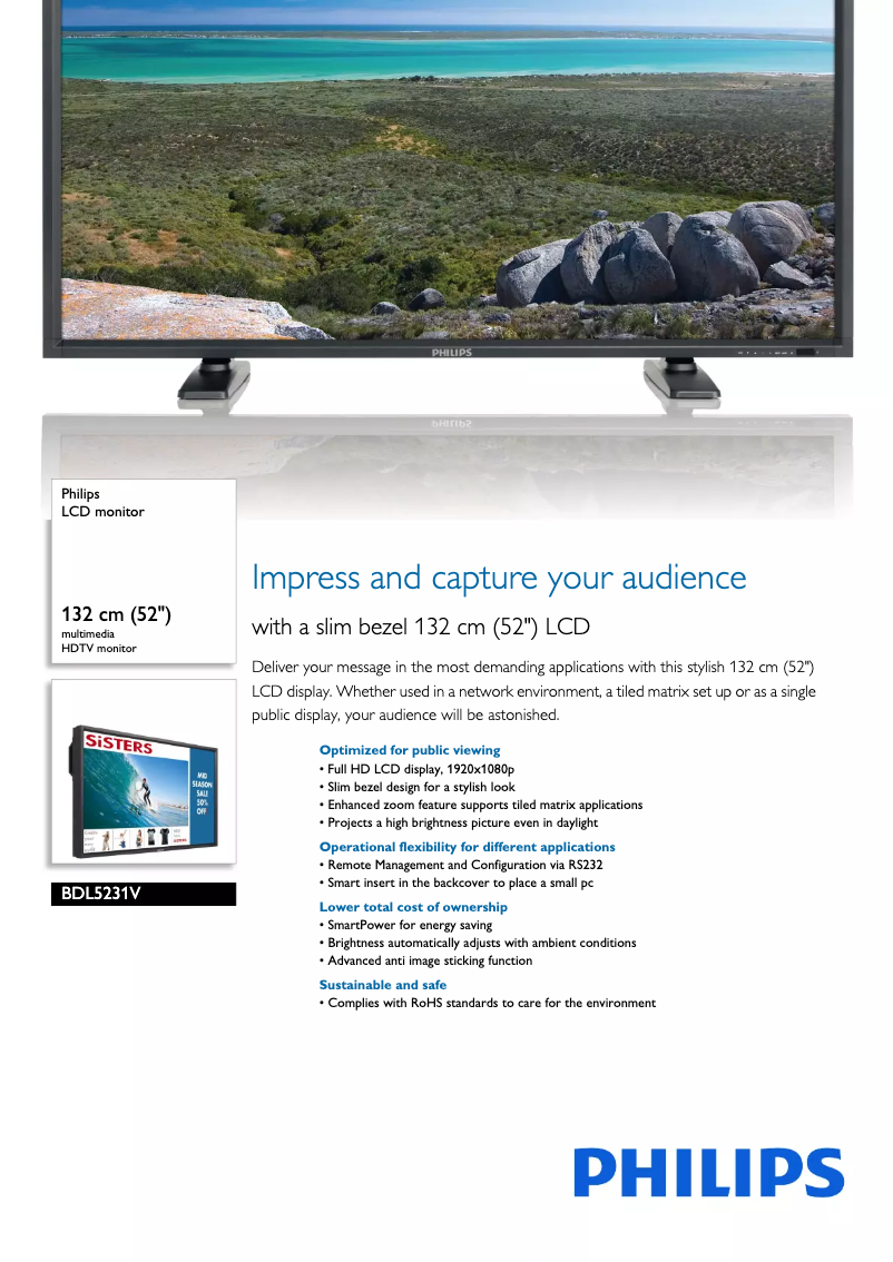 Page n°1 - Fiche technique Philips BDL5231V