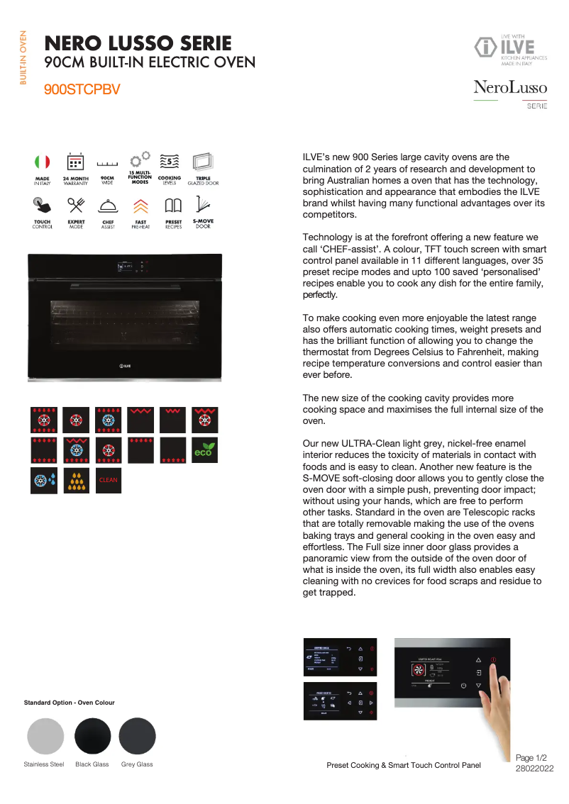 Page 1 de la notice Fiche technique Ilve 900STCPBV