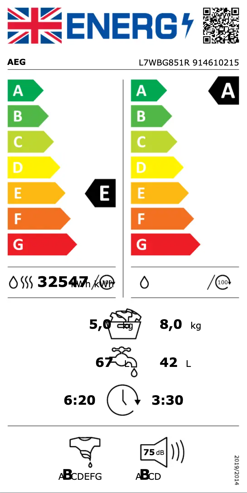 Página 1 del manual Etiqueta energética AEG L7WBG851R