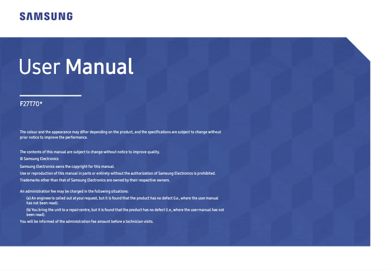 Page 1 de la notice Manuel utilisateur Samsung F27T700QQI