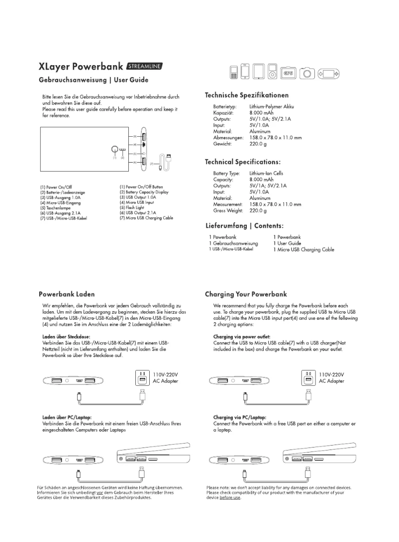 Page n°1 - Manuel utilisateur XLayer Streamline 8000mAh