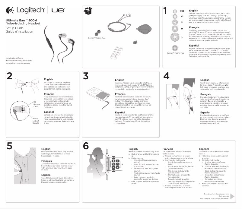 Page 1 de la notice Manuel utilisateur Ultimate Ears 500
