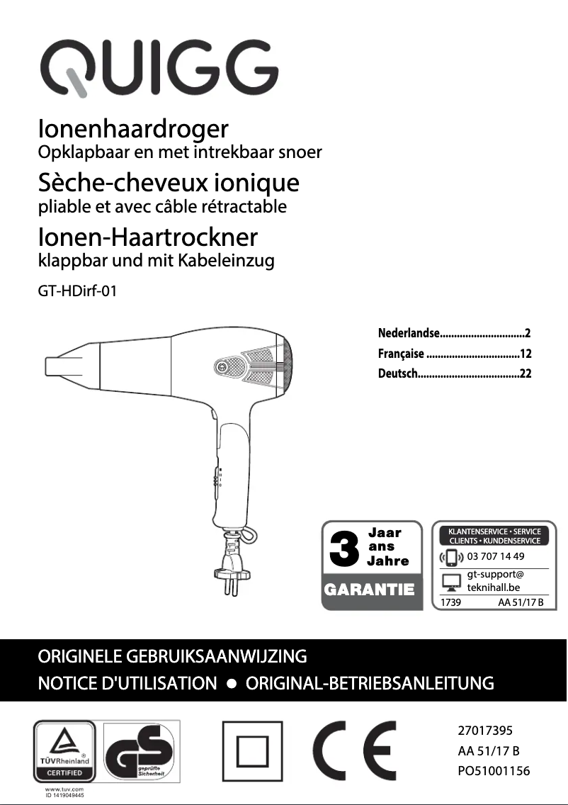 Página 1 del manual Manual de usuario Quigg GT-HDirf-01