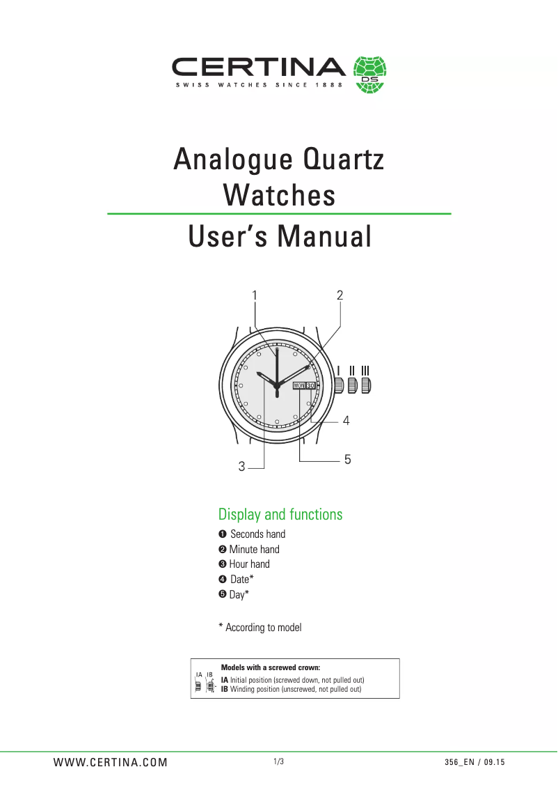 Página 1 del manual Manual de usuario Certina DS Caimano
