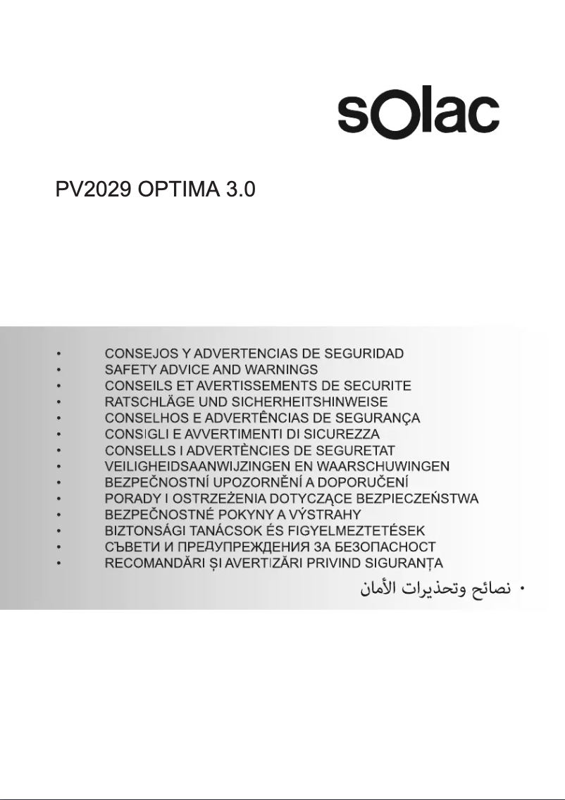 Page 1 de la notice Instructions de sécurité Solac Optima 3.0 PV2028