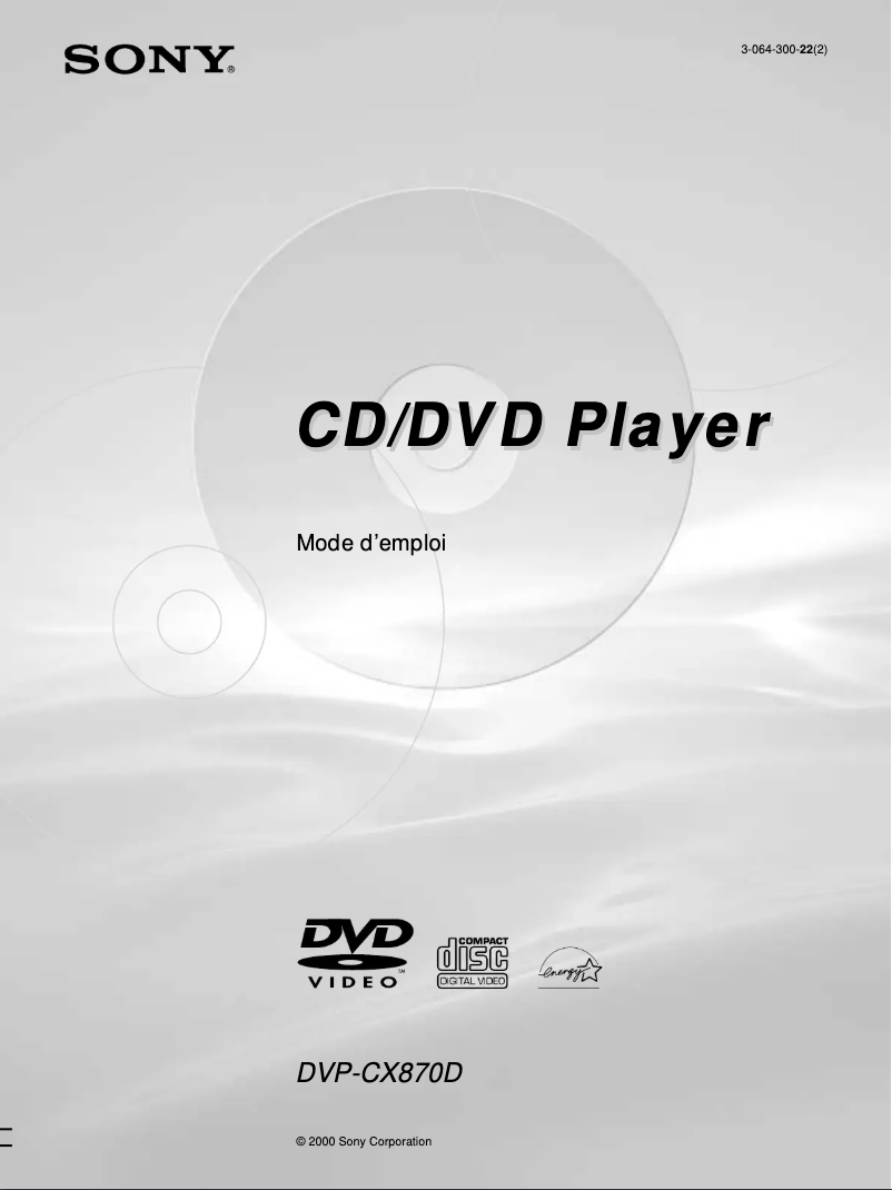 Page 1 de la notice Manuel utilisateur Sony DVP-CX870D