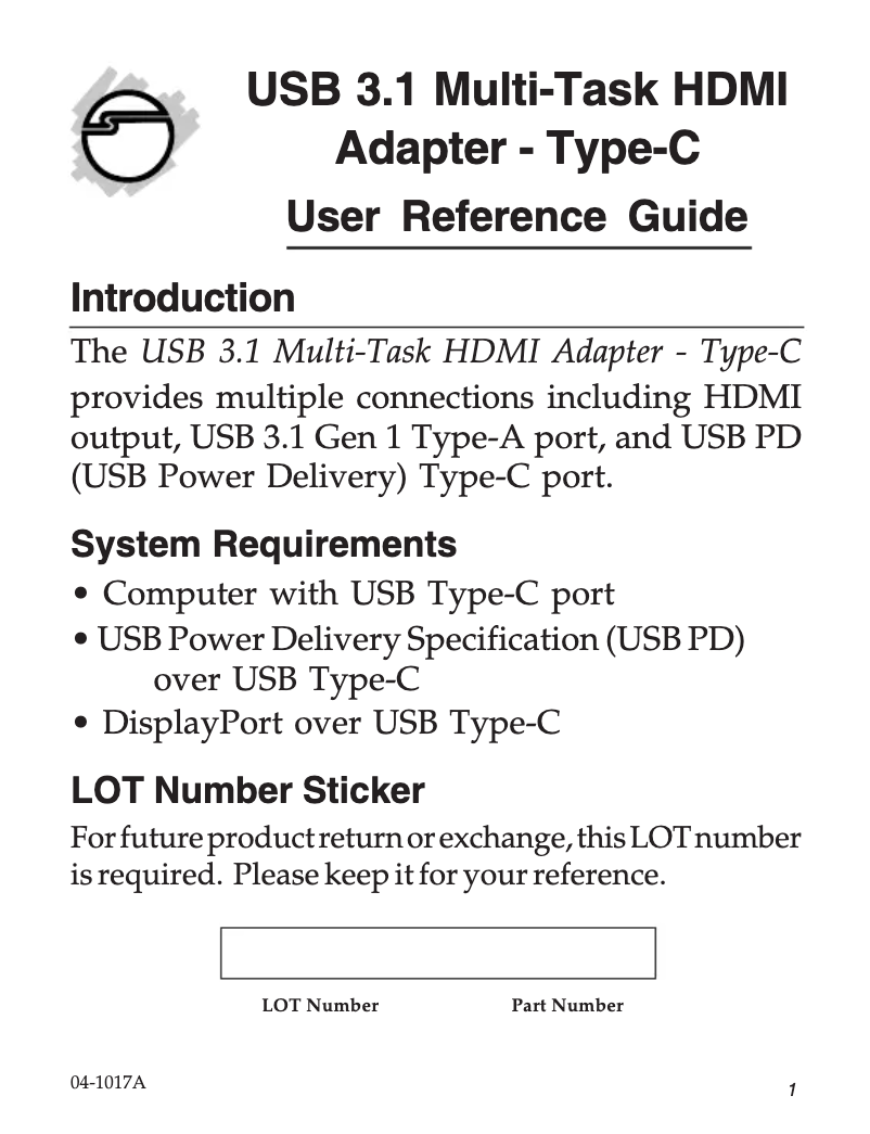 Page n°1 - Manuel utilisateur Siig JU-H30512-S1
