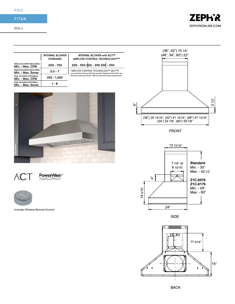 Page 1 de la notice Fiche technique Zephyr AK7636BS