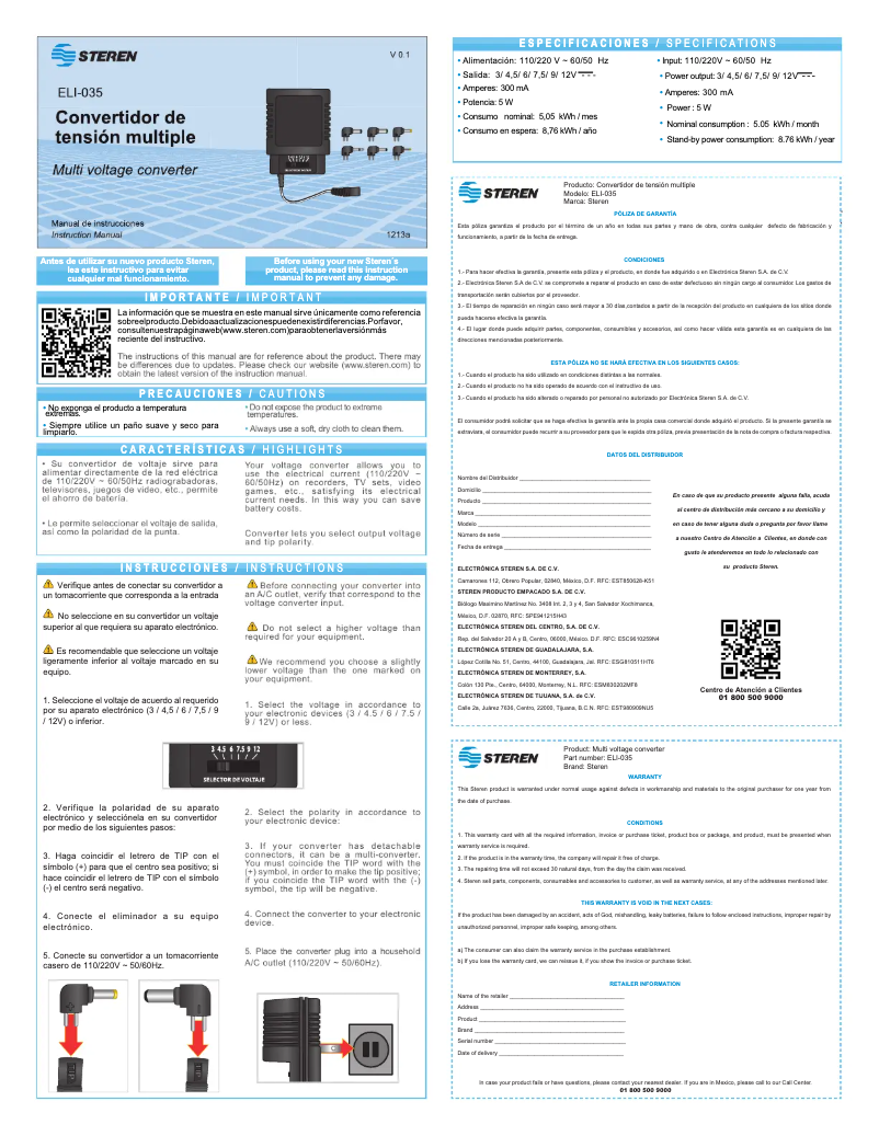 Page 1 de la notice Manuel utilisateur Steren ELI-035