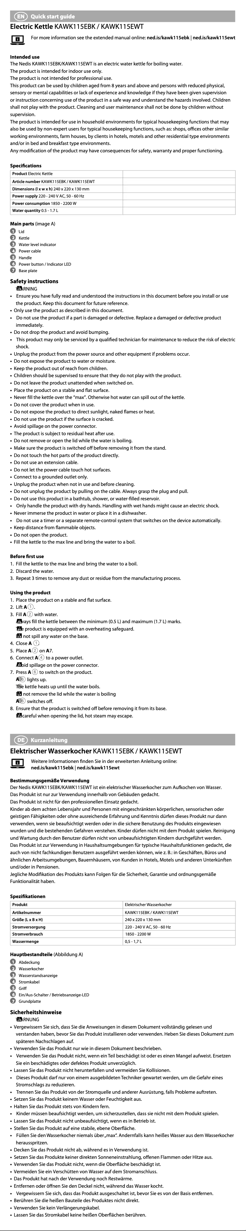 Image de la première page du manuel de l'appareil KAWK115EBK