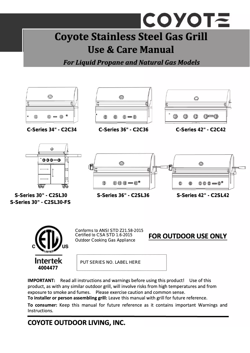 Page 1 de la notice Manuel utilisateur Coyote C2C42NG