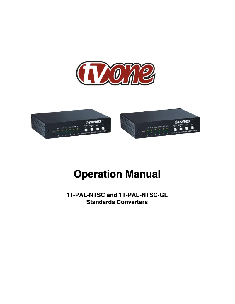 Page n°1 - Manuel utilisateur TV One 1T-PAL-NTSC-GL