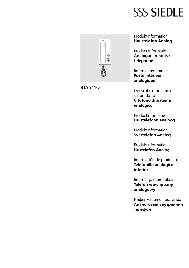 Page 1 de la notice Manuel utilisateur Siedle HTA 811-0