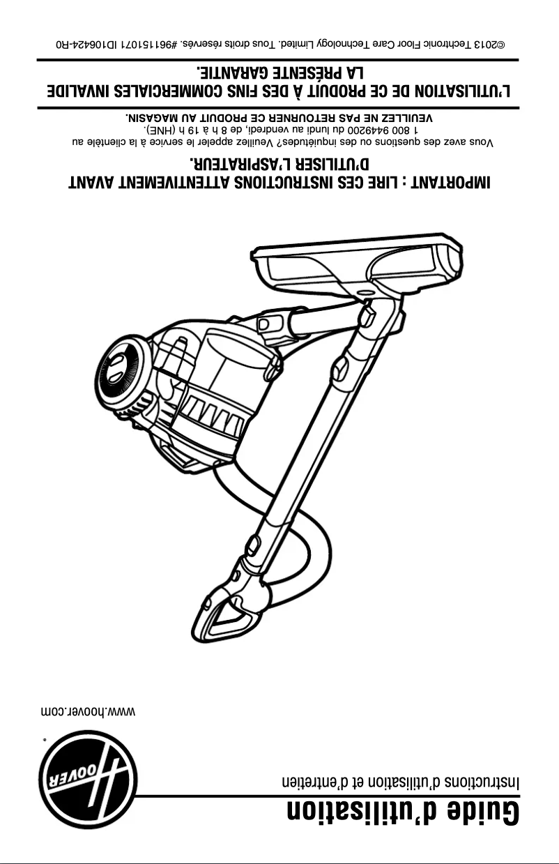 Page 1 de la notice Manuel utilisateur Hoover SH40075