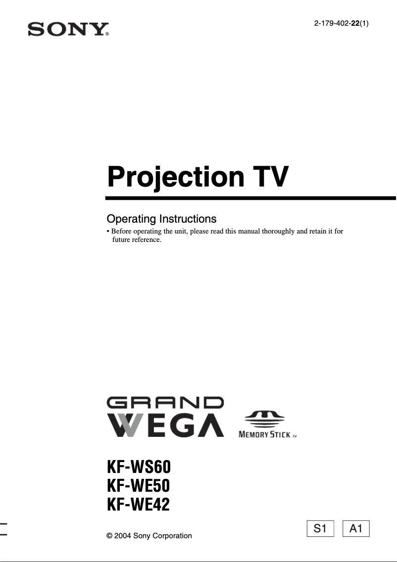 Page n°1 - Manuel utilisateur Sony KF-WE42A1