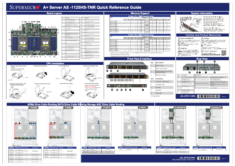 Page 1 de la notice Guide de démarrage rapide Supermicro SuperServer AS-1125HS-TNR