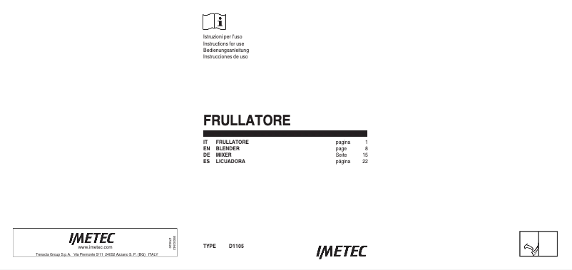 Page 1 de la notice Manuel utilisateur Imetec BuonFrullato