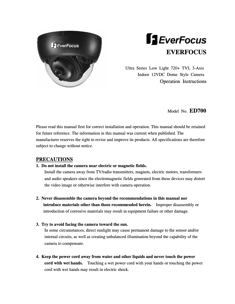 Page n°1 - Manuel utilisateur EverFocus Ultra ED700
