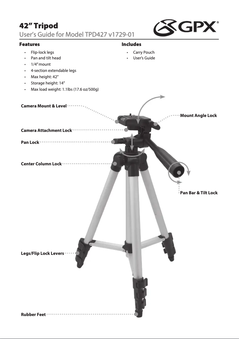 Page 1 de la notice Manuel utilisateur GPX TPD427