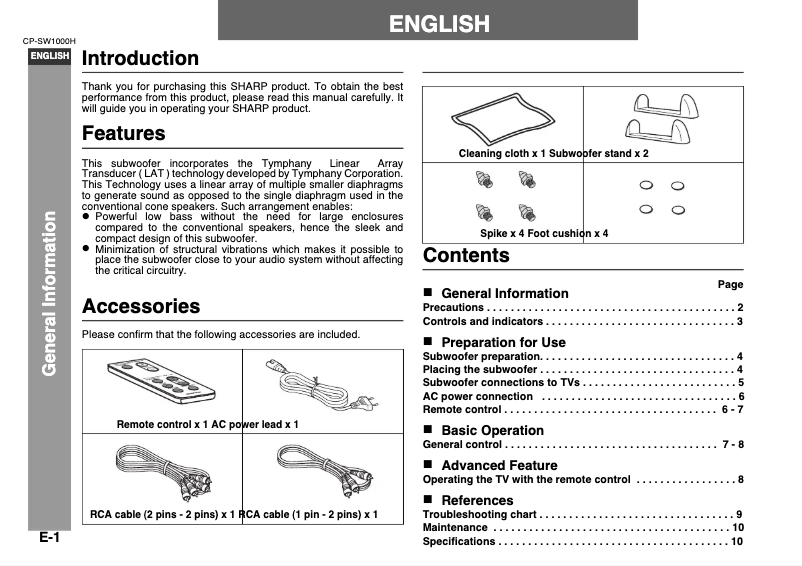 Image de la première page du manuel de l'appareil CPSW1000H