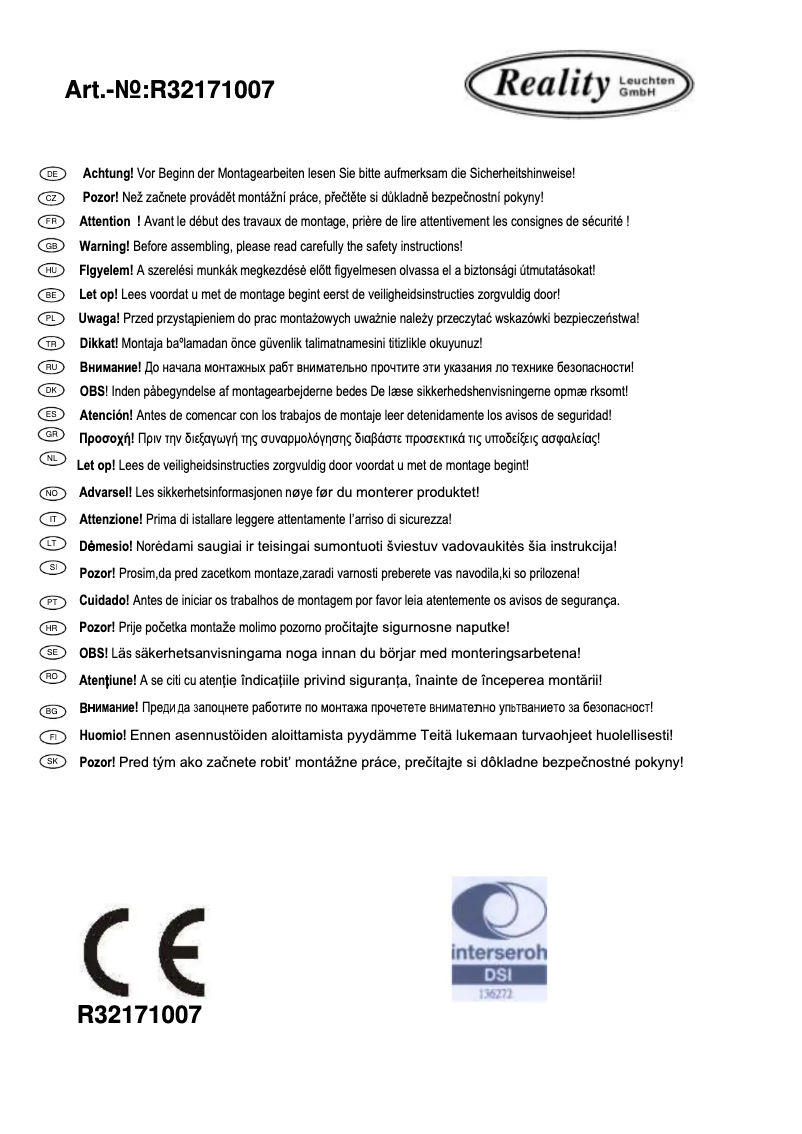 Page n°1 - Manuel utilisateur Trio Lighting Dallas